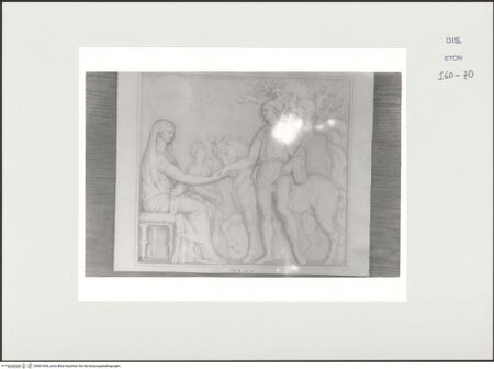 Vorderseite von Courtauld Institute, Conway Library [https://www.deutsche-digitale-bibliothek.de/content/lizenzen/rv-ez/] Krieger mit Pferd reicht einer sitzenden Frau die Hand (Grabrelief, Palazzo Ruspoli, Rom) - , bh561045_recto. Foto.