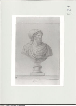 Vorderseite von Courtauld Institute, Conway Library [https://www.deutsche-digitale-bibliothek.de/content/lizenzen/rv-ez/] Büste eines Kriegers ("Pirro") aus dem Palazzo Farnese - , bh563720_recto. Foto.