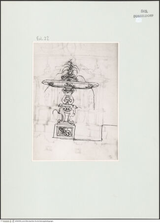 Vorderseite von Landesbildstelle Rheinland [https://www.deutsche-digitale-bibliothek.de/content/lizenzen/rv-ez/] L'arte del disegno, e le vivezze dell'ingegno di Guglielmo della Porta celebre scultore, et architetto ... (2 Bände)Zweiter (kleiner) Band mit zwei Skizzenbüchern und einem angefügten KonvolutDas zweite SkizzenheftSeite 22: Schalenbrunnen - , bh563994_recto. Foto.