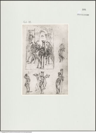 Vorderseite von Landesbildstelle Rheinland [https://www.deutsche-digitale-bibliothek.de/content/lizenzen/rv-ez/] L'arte del disegno, e le vivezze dell'ingegno di Guglielmo della Porta celebre scultore, et architetto ... (2 Bände)Zweiter (kleiner) Band mit zwei Skizzenbüchern und einem angefügten KonvolutDas zweite SkizzenheftSeite 82: Passion: Geißelung und Christus an der Martersäule (Reliefentwürfe) - , bh563999_recto. Foto.