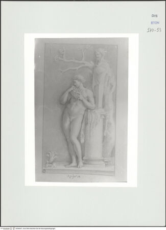 Vorderseite von Courtauld Institute, Conway Library [https://www.deutsche-digitale-bibliothek.de/content/lizenzen/rv-ez/] Satyr mit Panflöte vor einer Panherme (Relief, Palazzo Colonna, Rom) - , bh566651_recto. Foto.