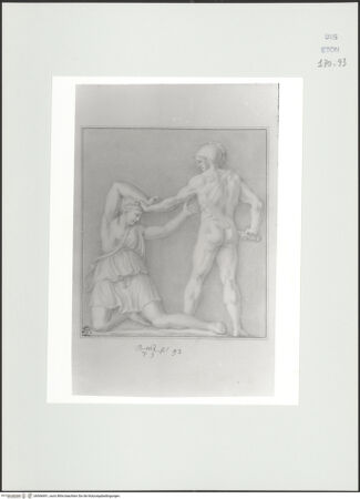 Vorderseite von Courtauld Institute, Conway Library [https://www.deutsche-digitale-bibliothek.de/content/lizenzen/rv-ez/] Kampf zwischen einem Griechen und einer Amazone (Relief, Palazzo Della Valle, Rom) - , bh566691_recto. Foto.