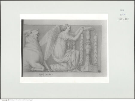 Vorderseite von Courtauld Institute, Conway Library [https://www.deutsche-digitale-bibliothek.de/content/lizenzen/rv-ez/] Zeichnungen nach einem antiken Relief (Palazzo Della Valle, Rom)Opfernde Victoria (rechter Teil des Reliefs) - , bh566700_recto. Foto.