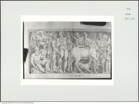 Vorderseite von Courtauld Institute, Conway Library [https://www.deutsche-digitale-bibliothek.de/content/lizenzen/rv-ez/] Zeichnungen nach einem antiken Sarkophagrelief (Palazzo Massimo, Rom)Bacchanal (linker Teil des Reliefs) - , bh566704_recto. Foto.