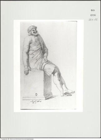 Vorderseite von Courtauld Institute, Conway Library [https://www.deutsche-digitale-bibliothek.de/content/lizenzen/rv-ez/] Sitzender maskierter Schauspieler (Statue, Musei Vaticani, Rom) - , bh566738_recto. Foto.
