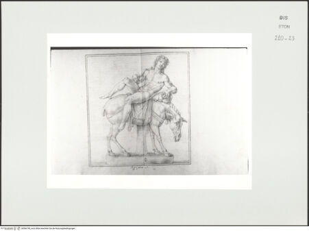 Vorderseite von Courtauld Institute, Conway Library [https://www.deutsche-digitale-bibliothek.de/content/lizenzen/rv-ez/] Bacchus auf einem Esel (Statue, Palazzo Mattei, Roma) - , bh566740_recto. Foto.