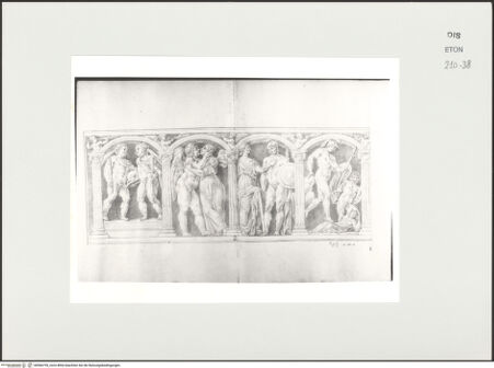 Vorderseite von Courtauld Institute, Conway Library [https://www.deutsche-digitale-bibliothek.de/content/lizenzen/rv-ez/] Zeichnungen nach einem Sarkophagrelief mit Liebespaaren (Palazzo Mattei, Rom)Zwei Putten. Amor und Psyche. Venus und Mars. Mars und Rhea (linker Teil des Reliefs) - , bh566755_recto. Foto.