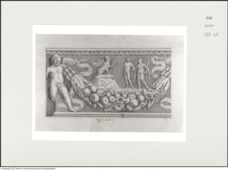 Vorderseite von Courtauld Institute, Conway Library [https://www.deutsche-digitale-bibliothek.de/content/lizenzen/rv-ez/] Zeichnungen nach einem Sarkophagrelief mit Putten, Girlanden und zwei mythologischen Szenen (Palazzo Mattei, Rom)Ödipus und die Sphinx (linker Teil des Reliefs) - , bh566757_recto. Foto.