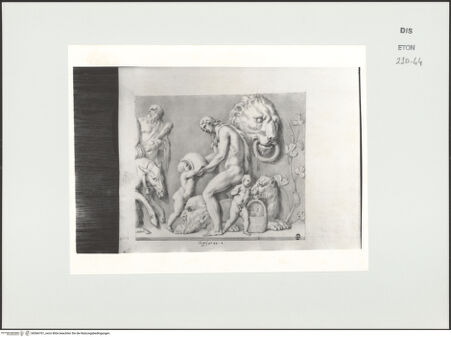 Vorderseite von Courtauld Institute, Conway Library [https://www.deutsche-digitale-bibliothek.de/content/lizenzen/rv-ez/] Zeichnungen nach einem Sarkophagrelief mit Bacchuszug (?) (Palazzo Mattei, Rom)Rechter Teil des Reliefs: Satyr, Silenus und Putten - , bh566761_recto. Foto.