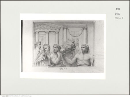 Vorderseite von Courtauld Institute, Conway Library [https://www.deutsche-digitale-bibliothek.de/content/lizenzen/rv-ez/] Vier männliche Halbfiguren und Ochse (Relief, Louvre, Paris) - , bh566766_recto. Foto.