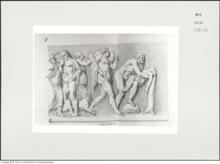 Vorderseite von Courtauld Institute, Conway Library [https://www.deutsche-digitale-bibliothek.de/content/lizenzen/rv-ez/] Zeichnungen nach einem Sarkophagrelief mt Bacchuszug (Palazzo Mattei, Rom)Rechter Teil des Reliefs - , bh566771_recto. Foto.