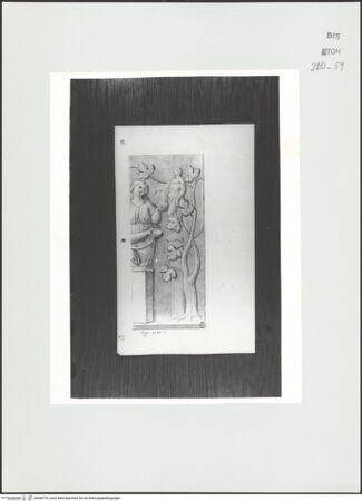 Vorderseite von Courtauld Institute, Conway Library [https://www.deutsche-digitale-bibliothek.de/content/lizenzen/rv-ez/] Serie von Zeichnungen nach einem Sarkophagrelief: Bacchus findet Ariadne auf Naxos (Palazzo Mattei, Rom)Rechter Teil des Reliefs mit einer Mänade - , bh566776_recto. Foto.