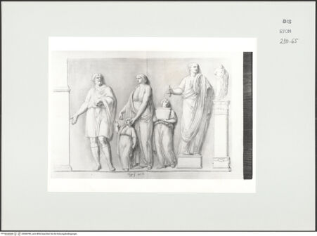 Vorderseite von Courtauld Institute, Conway Library [https://www.deutsche-digitale-bibliothek.de/content/lizenzen/rv-ez/] Zeichnungen nach einem Relief mit Opferszene (Palazzo Mattei, Rom)Linker Teil des Reliefs - , bh566782_recto. Foto.