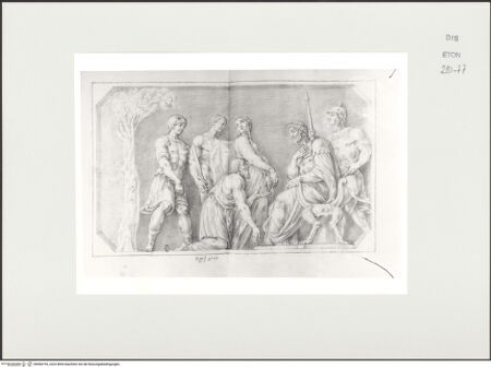 Vorderseite von Courtauld Institute, Conway Library [https://www.deutsche-digitale-bibliothek.de/content/lizenzen/rv-ez/] Bittsteller (?) vor einem Herrscher (Relief, Palazzo Mattei, Roma) - , bh566793_recto. Foto.