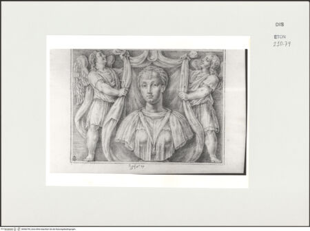 Vorderseite von Courtauld Institute, Conway Library [https://www.deutsche-digitale-bibliothek.de/content/lizenzen/rv-ez/] Büste einer jungen Frau und zwei Putten mit Draperie (Relief, Palazzo Mattei, Roma) - , bh566795_recto. Foto.