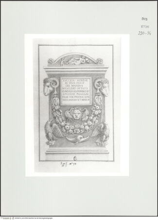 Vorderseite von Courtauld Institute, Conway Library [https://www.deutsche-digitale-bibliothek.de/content/lizenzen/rv-ez/] Grabmal mit Inschriftentafel und Reliefschmuck (Palazzo Mattei, Roma) - , bh566810_recto. Foto.