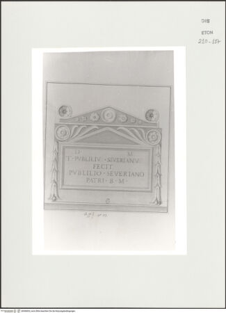 Vorderseite von Courtauld Institute, Conway Library [https://www.deutsche-digitale-bibliothek.de/content/lizenzen/rv-ez/] Grabmal mit Inschrift und ornamentalem Schmuck (Palazzo Mattei, Roma) - , bh566833_recto. Foto.