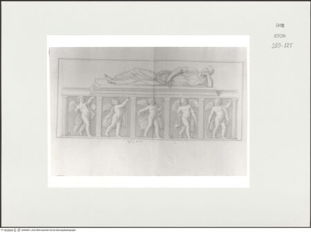 Vorderseite von Courtauld Institute, Conway Library [https://www.deutsche-digitale-bibliothek.de/content/lizenzen/rv-ez/] Sarkophag mit männlicher Liegefigur und Puttenfries (Palazzo Mattei, Roma) - , bh566841_recto. Foto.