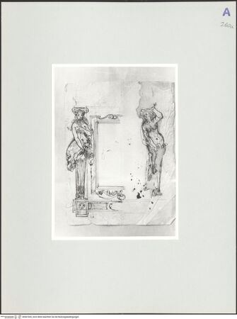 Vorderseite von Rom, Gabinetto Nazionale delle Stampe [https://www.deutsche-digitale-bibliothek.de/content/lizenzen/rv-ez/] Entwurf für einen dekorativen Rahmen mit Karyatiden - , bh567045_recto. Foto.
