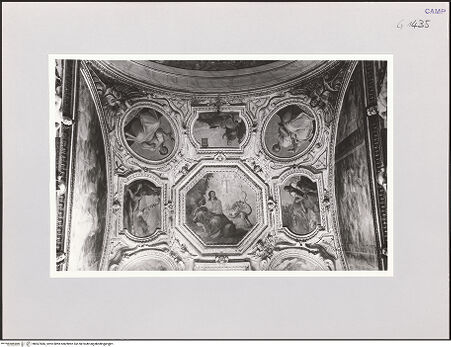 Vorderseite von Bibliotheca Hertziana [https://www.deutsche-digitale-bibliothek.de/content/lizenzen/rv-fz/] Dekoration mit Vision des Johannes des Evangelisten, Tugenddarstellungen und biblischen Szenen - Teilansicht, bh567466_recto. Foto: Schmidt, Hans Werner.