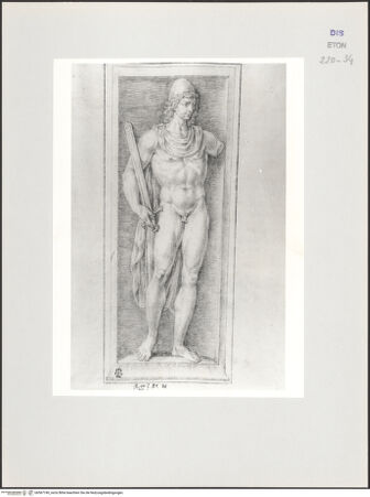 Vorderseite von Courtauld Institute, Conway Library [https://www.deutsche-digitale-bibliothek.de/content/lizenzen/rv-ez/] Stehender männlicher Akt nit Schwert (Relief, Villa Medici, Roma) - , bh567740_recto. Foto.