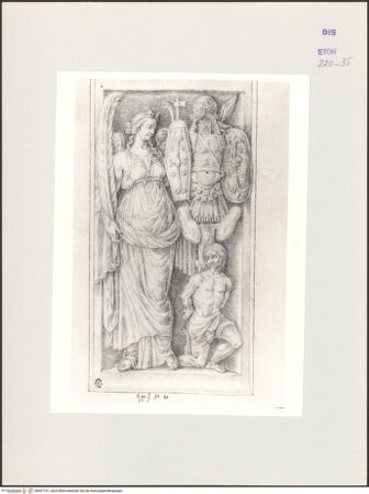 Vorderseite von Courtauld Institute, Conway Library [https://www.deutsche-digitale-bibliothek.de/content/lizenzen/rv-ez/] Viktoria, Rüstung und gefesselter Sklave (Relief, Villa Medici, Roma) - , bh567741_recto. Foto.