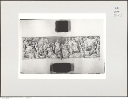 Vorderseite von Courtauld Institute, Conway Library [https://www.deutsche-digitale-bibliothek.de/content/lizenzen/rv-ez/] Zeichnungen nach einem antiken Sarkophagrelief (Villa Medici, Rom)Thiasos (linker Teil des Reliefs) - , bh567744_recto. Foto.