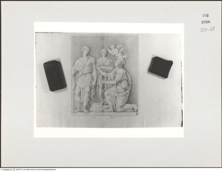 Vorderseite von Courtauld Institute, Conway Library [https://www.deutsche-digitale-bibliothek.de/content/lizenzen/rv-ez/] Drei weibliche Gewandfiguren und Putto (Relief, Villa Medici, Roma) - , bh567767_recto. Foto.