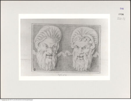 Vorderseite von Courtauld Institute, Conway Library [https://www.deutsche-digitale-bibliothek.de/content/lizenzen/rv-ez/] Zwei Masken (Relief, Villa Medici, Roma) - , bh567770_recto. Foto.