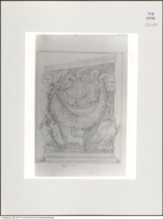 Vorderseite von Courtauld Institute, Conway Library [https://www.deutsche-digitale-bibliothek.de/content/lizenzen/rv-ez/] Serie von Zeichnungen nach einer dreiseitigen Basis mit Putten, Satyrköpfen, Girlanden, Adlern und weiteren Ornamenten (Villa Medici, Rom)Rechte Seite - , bh567779_recto. Foto.