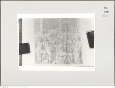 Vorderseite von Courtauld Institute, Conway Library [https://www.deutsche-digitale-bibliothek.de/content/lizenzen/rv-ez/] Serie von Zeichnungen nach einem antiken Relief (Villa Medici, Rom)Das Urteil des Paris (linker unterer Teil des Reliefs) - , bh567804_recto. Foto.