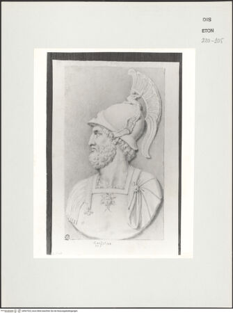 Vorderseite von Courtauld Institute, Conway Library [https://www.deutsche-digitale-bibliothek.de/content/lizenzen/rv-ez/] Brustbild eines Soldaten (Mars?) (Relief, Palazzo Altemps, Rom) - , bh567923_recto. Foto.