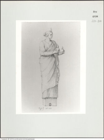 Vorderseite von Courtauld Institute, Conway Library [https://www.deutsche-digitale-bibliothek.de/content/lizenzen/rv-ez/] Weibliche Gewandfigur mit zwei flammenden Kugeln (Herme, Palazzo Altemps?, Rom) - , bh567924_recto. Foto.