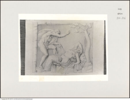 Vorderseite von Courtauld Institute, Conway Library [https://www.deutsche-digitale-bibliothek.de/content/lizenzen/rv-ez/] Satyr und schlafende Nymphe (Relief, Villa Ludovisi, Rom) - , bh567941_recto. Foto.