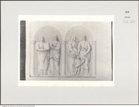 Vorderseite von Courtauld Institute, Conway Library [https://www.deutsche-digitale-bibliothek.de/content/lizenzen/rv-ez/] Zeichnungen nach einem antiken Sarkophagrelief (Villa Ada, Rom)Linker Teil mit männlichen und weiblichen Gewandfiguren und dextrarum iunctio - , bh567950_recto. Foto.