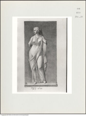 Vorderseite von Courtauld Institute, Conway Library [https://www.deutsche-digitale-bibliothek.de/content/lizenzen/rv-ez/] Stehende weibliche Gewandfigur (Relief, Palazzo Gaddi?, Florenz?) - , bh568026_recto. Foto.