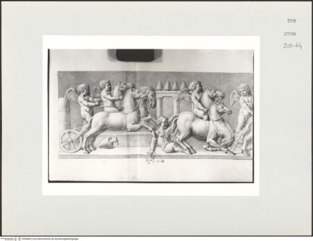 Vorderseite von Courtauld Institute, Conway Library [https://www.deutsche-digitale-bibliothek.de/content/lizenzen/rv-ez/] Zeichnungen nach einem antiken Sarkophagrelief (Galleria degli Uffizi, Florenz)Putten beim Wagenrennen (linker Teil des Reliefs) - , bh568069_recto. Foto.