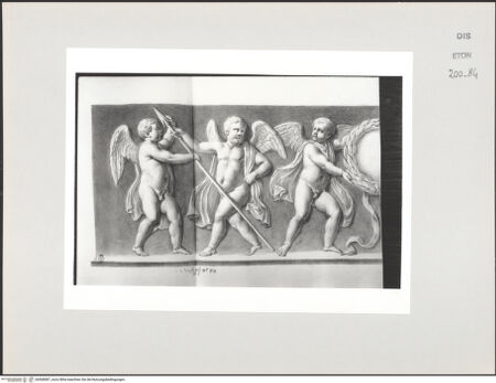 Vorderseite von Courtauld Institute, Conway Library [https://www.deutsche-digitale-bibliothek.de/content/lizenzen/rv-ez/] Zeichnungen nach einem antiken Relief mit Putten (Galleria degli Uffizi, Florenz)Putten mit Speer und Lorbeerkranz (linker Teil des Reliefs) - , bh568087_recto. Foto.