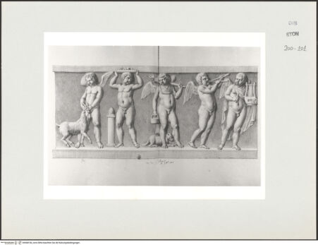 Vorderseite von Courtauld Institute, Conway Library [https://www.deutsche-digitale-bibliothek.de/content/lizenzen/rv-ez/] Zeichnungen nach einem Sarkophagrelief mit Putten (Palazzo Riccardi, Florenz)Linker Teil des Reliefs - , bh568106_recto. Foto.