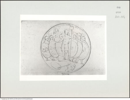 Vorderseite von Courtauld Institute, Conway Library [https://www.deutsche-digitale-bibliothek.de/content/lizenzen/rv-ez/] Münze (?) mit Soldaten (Palazzo Riccardi, Florenz) - , bh568109_recto. Foto.