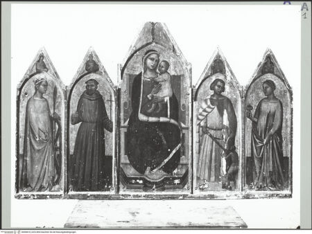 Vorderseite von ICCD [https://www.deutsche-digitale-bibliothek.de/content/lizenzen/rv-ez/] Thronende Madonna mit Heiligen - , bh568618_recto. Foto.