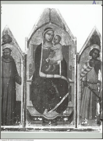 Vorderseite von ICCD [https://www.deutsche-digitale-bibliothek.de/content/lizenzen/rv-ez/] Thronende Madonna mit Heiligen - Detail: Madonna, bh568619_recto. Foto.