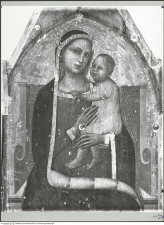 Vorderseite von ICCD [https://www.deutsche-digitale-bibliothek.de/content/lizenzen/rv-ez/] Thronende Madonna mit Heiligen - Detail: Madonna, bh568620_recto. Foto.