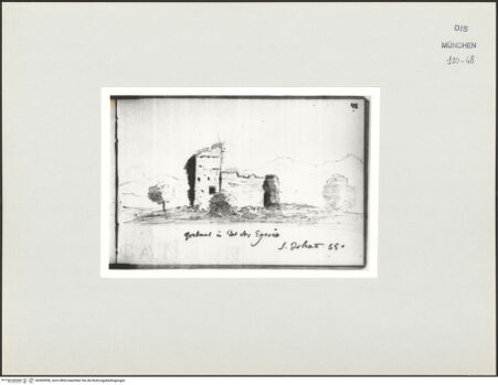 Vorderseite von Bibliotheca Hertziana [https://www.deutsche-digitale-bibliothek.de/content/lizenzen/rv-ez/] Skizzenbuch Latium, RomRoma, Grabmal im Tal der Egeria - , bh569058_recto. Foto.