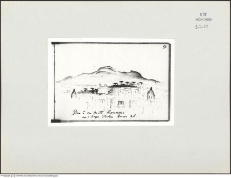 Vorderseite von Bibliotheca Hertziana [https://www.deutsche-digitale-bibliothek.de/content/lizenzen/rv-ez/] Skizzenbuch Latium, RomRom und der Monte Leonessa von Acqua Paola gesehen - , bh569059_recto. Foto.