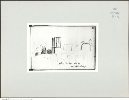 Vorderseite von Bibliotheca Hertziana [https://www.deutsche-digitale-bibliothek.de/content/lizenzen/rv-ez/] Skizzenbuch Latium, RomRoma, Torre delle Milizie - , bh569061_recto. Foto.