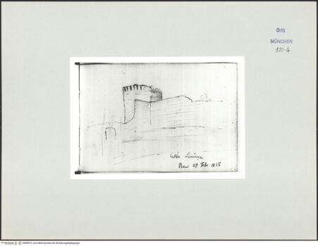 Vorderseite von Bibliotheca Hertziana [https://www.deutsche-digitale-bibliothek.de/content/lizenzen/rv-ez/] Skizzenbuch LatiumCittà Leonina - , bh569073_recto. Foto.