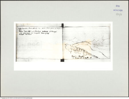 Vorderseite von Bibliotheca Hertziana [https://www.deutsche-digitale-bibliothek.de/content/lizenzen/rv-ez/] Skizzenbuch LatiumTextseite; Ausblick von Anagni auf das Umland - , bh569074_recto. Foto.