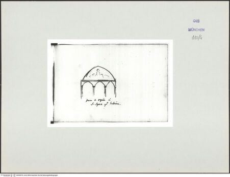 Vorderseite von Bibliotheca Hertziana [https://www.deutsche-digitale-bibliothek.de/content/lizenzen/rv-ez/] Skizzenbuch LatiumArkade vor dem Altarraum im Sacro Speco in Subiaco - , bh569076_recto. Foto.