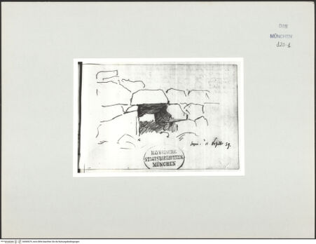 Vorderseite von Bibliotheca Hertziana [https://www.deutsche-digitale-bibliothek.de/content/lizenzen/rv-ez/] Skizzenbuch Latium, KampanienSegni, Zyklopenmauer - , bh569079_recto. Foto.